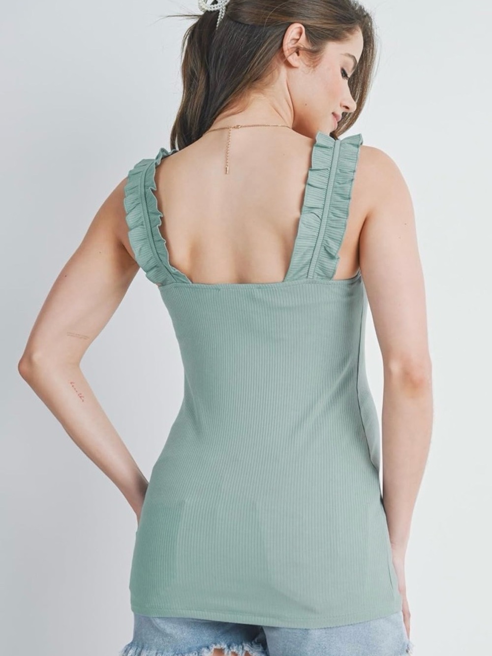 Ribbed Ruffle Strap Maternity Tank - Picture 3 of 6